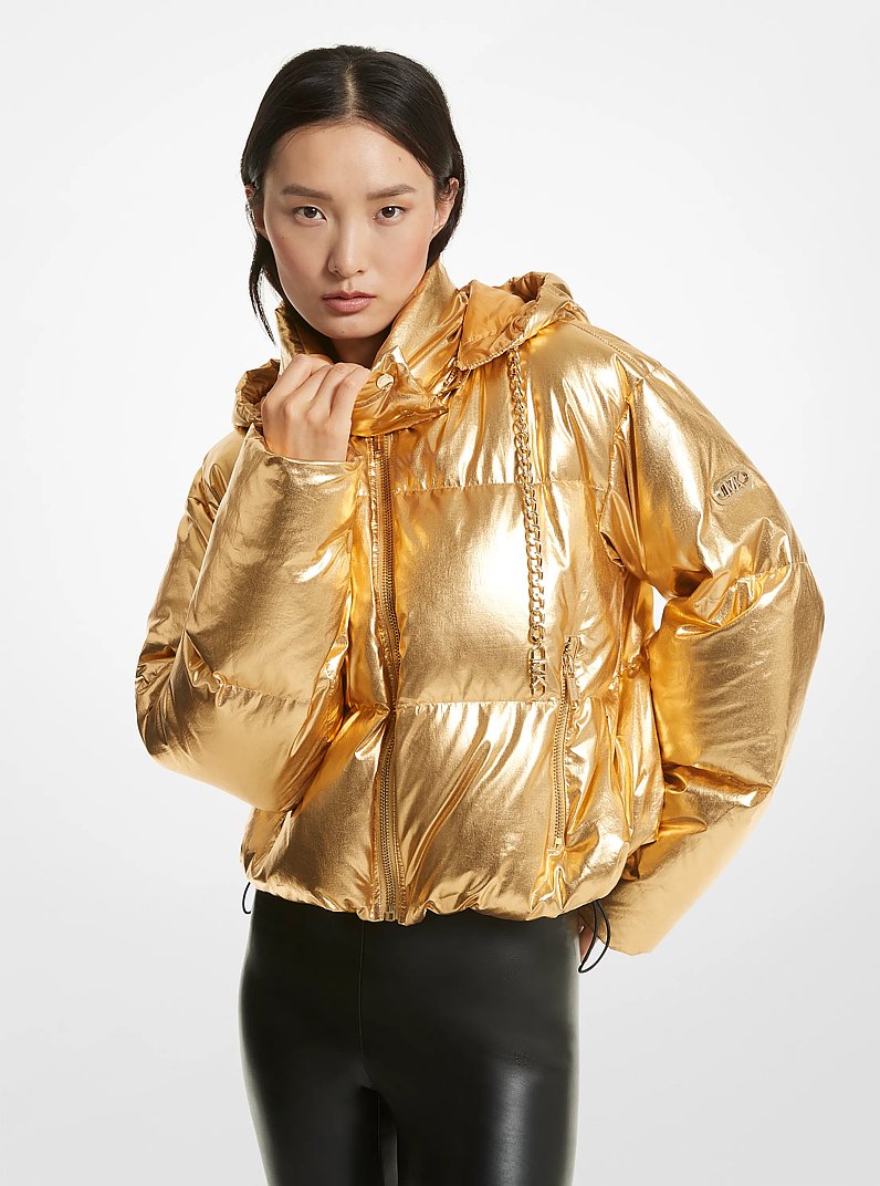 Quilted Metallic Cir&eacute; Puffer Jacket in GOLD | Michael Kors