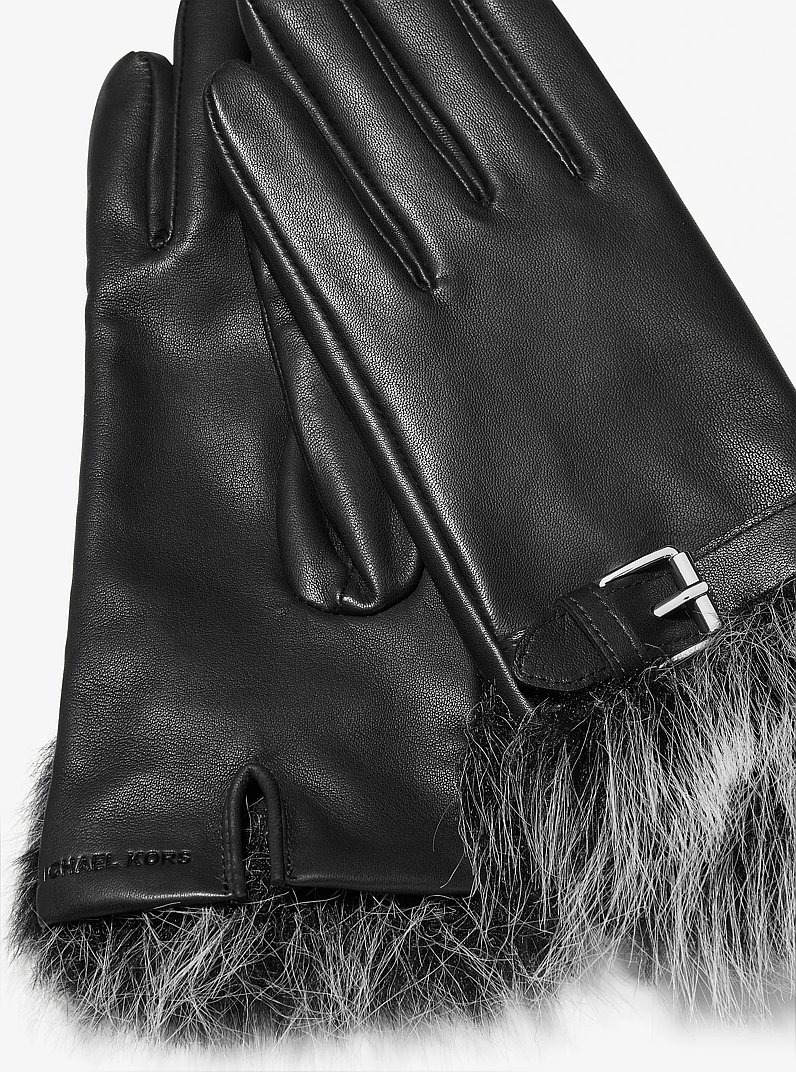 Gants en cuir &agrave; manchettes en fausse fourrure in NOIR | Michael Kors