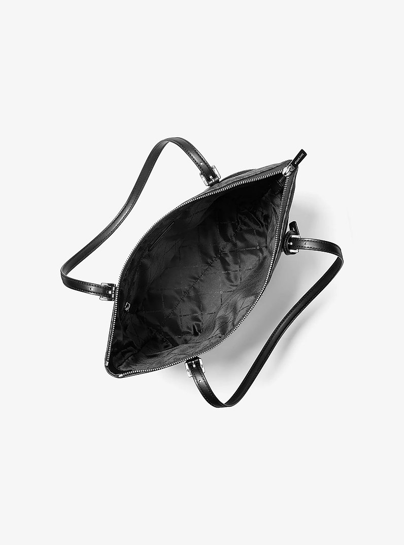Borsa tote Jet Set media con zip superiore e stampa logo in NERO | Michael Kors