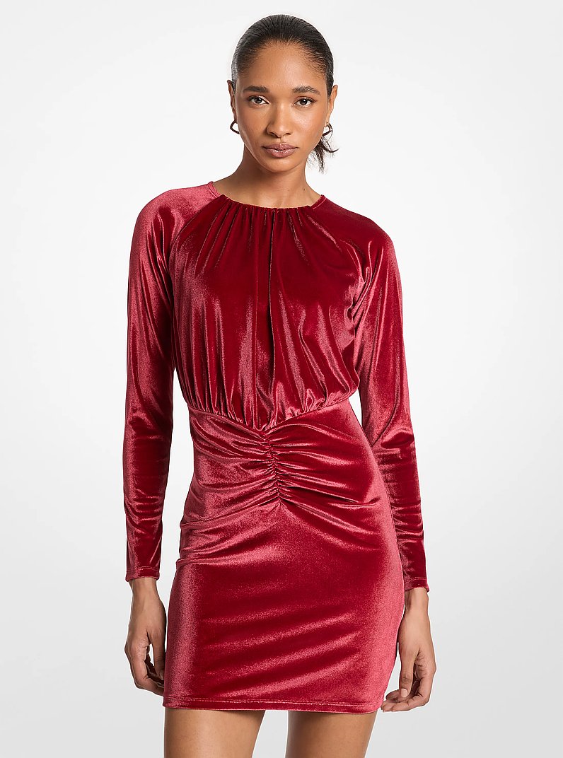 Ruched Velvet Mini Dress in GRANATE | Michael Kors