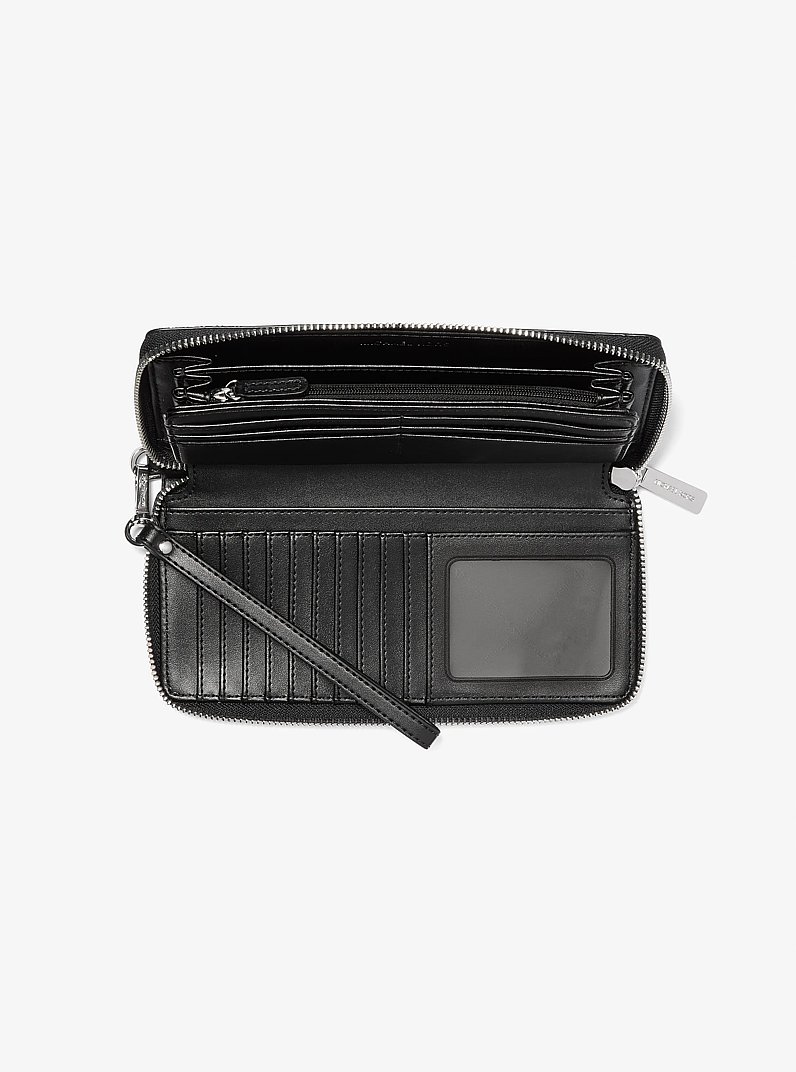 Jet Set Travel Large Signature Logo Continental Wallet in BLACK | Michael Kors
