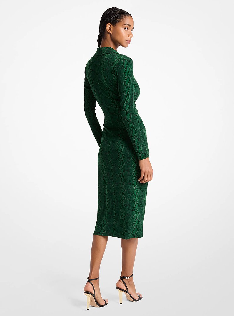 Stretch Matte Jersey Snake Print Dress in MOSS - Sale | Michael