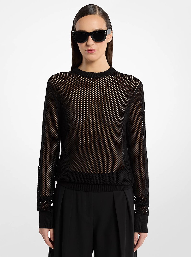 Silk Mesh Sweater in BLACK | Michael Kors