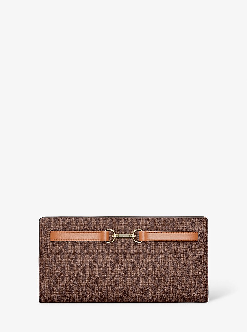 Carson Large Signature Logo Wallet in BROWN | Michael Kors