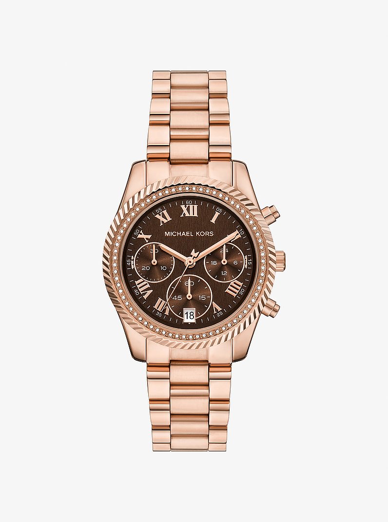 Lexington Pav&eacute; Rose Gold-Tone Watch  in ROSE GOLD | Michael Kors