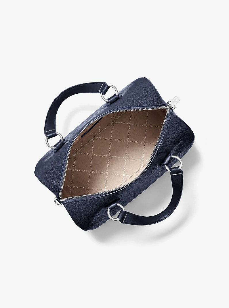 Grayson Medium Pebbled Leather Duffel Crossbody Bag in NAVY | Michael Kors