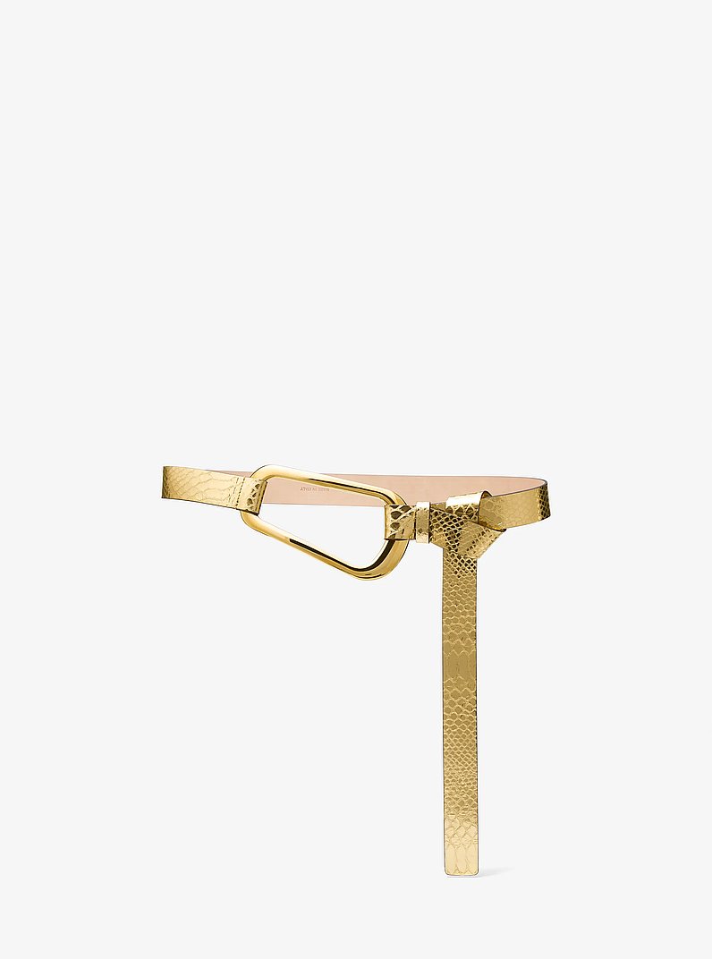 Angelina Metallic Python Embossed Leather Belt in GOLD | Michael Kors