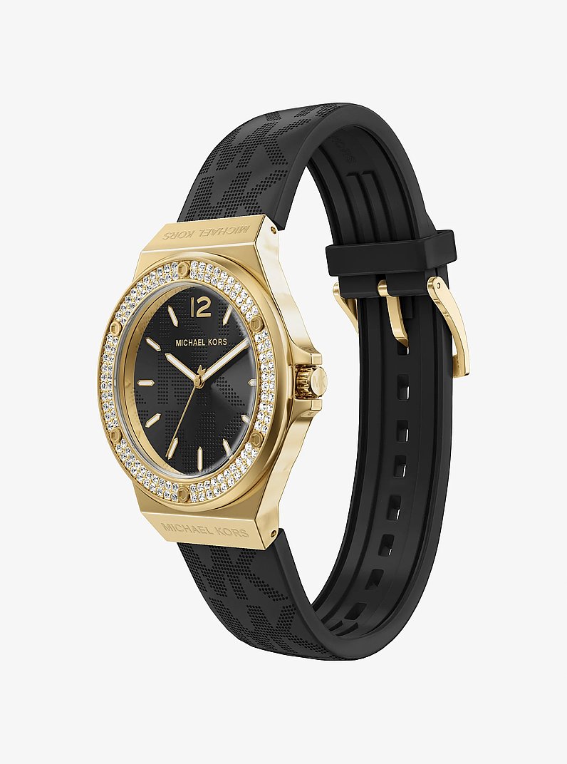 Reloj Lennox en tono dorado con incrustaciones de pav&eacute; y correa con logotipo in NEGRO | Michael Kors