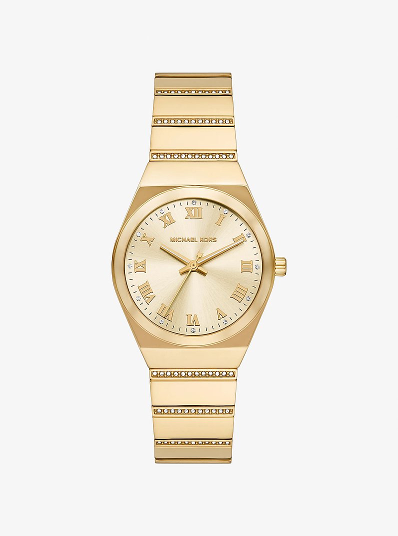 Mini Lennox Pav&eacute; Gold-Tone Watch in GOLD | Michael Kors