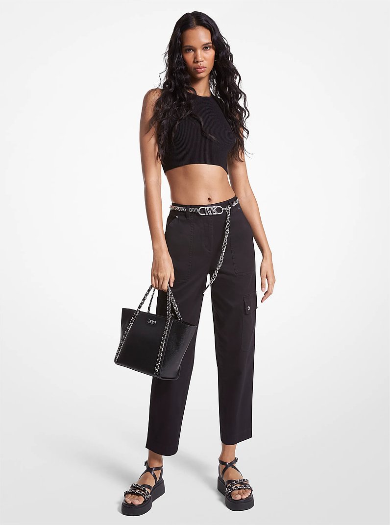 Stretch Organic Cotton Cargo Pants in BLACK | Michael Kors