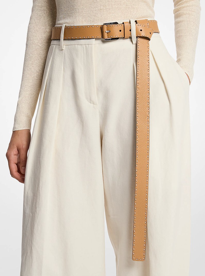 Jodi Hand-Stitched Leather Belt in PEANUT | Michael Kors