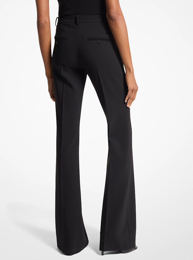 Haylee Stretch Pebble Crepe Flared Trousers in BLACK | Michael Kors