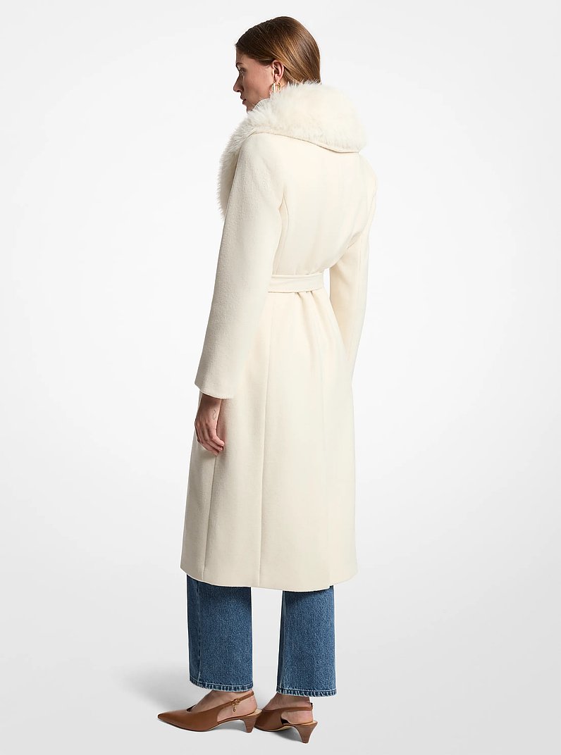 Manteau en m&eacute;lange de laine bord&eacute; de fausse fourrure in OS | Michael Kors