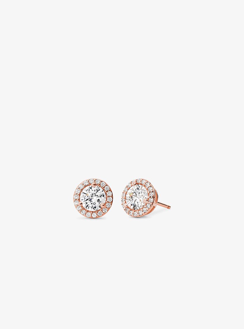 Precious Metal-Plated Sterling Silver Pav&eacute; Stud Earrings in ROSE GOLD | Michael Kors