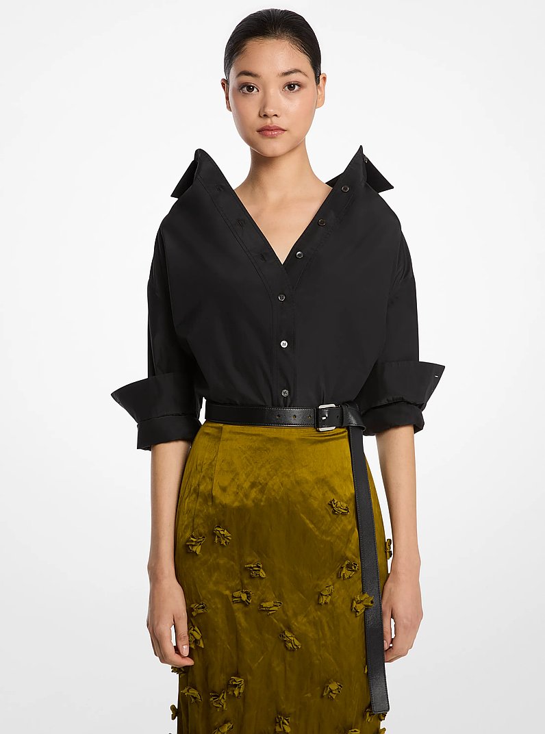 Silk and Cotton Taffeta Portrait Collar Shirt in BLACK | Michael Kors