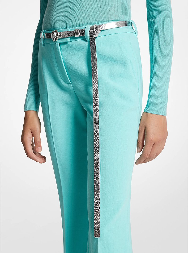Jeanne Metallic Python Embossed Leather Skinny Belt in SILVER | Michael Kors