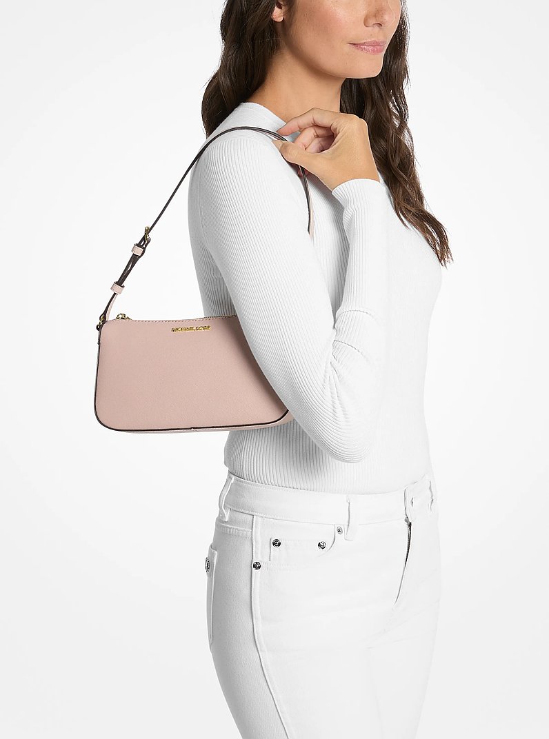 Jet Set Medium Saffiano Leather Pochette in SOFT PINK | Michael Kors