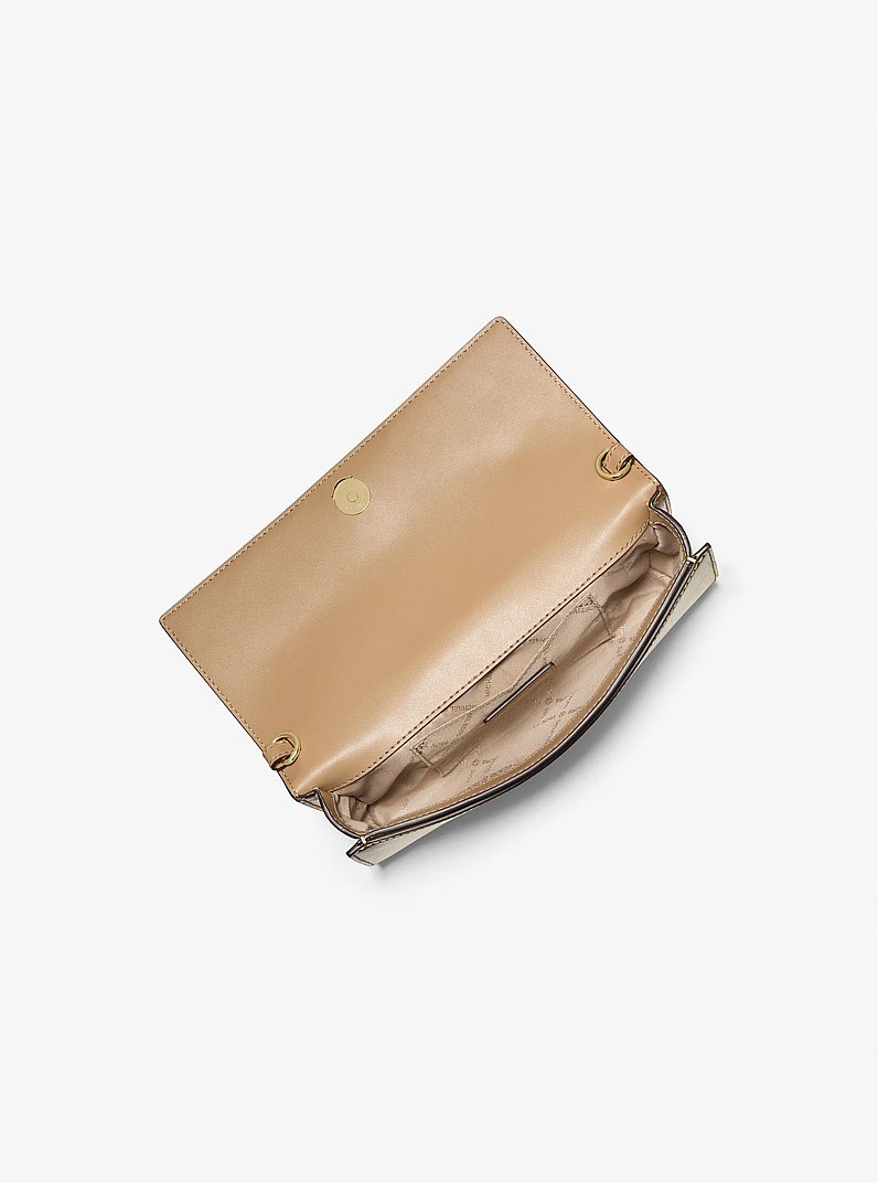 Jet Set Medium Embellished Metallic Leather Clutch in PALE GOLD | Michael Kors
