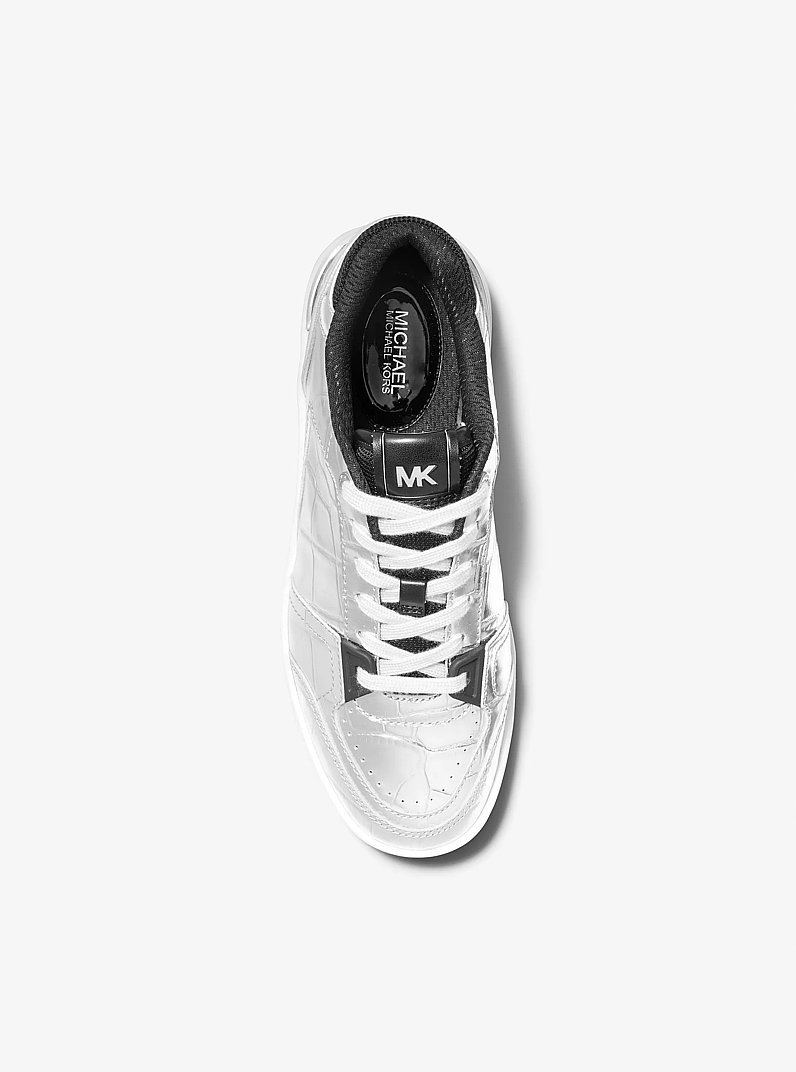 Rebel Metallic Crocodile Embossed Leather Sneaker in SILVER | Michael Kors