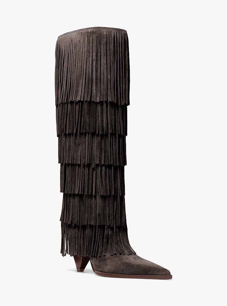Jayla Fringed Suede Tall Boot in CHOCOLATE | Michael Kors