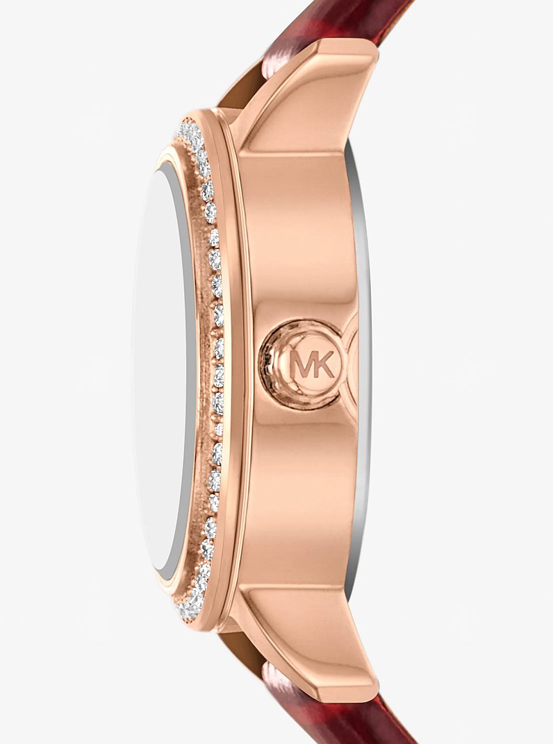 Micro Melissa Pav&eacute; Rose Gold-Tone and Crocodile Embossed Leather Watch in ROSE GOLD | Michael Kors