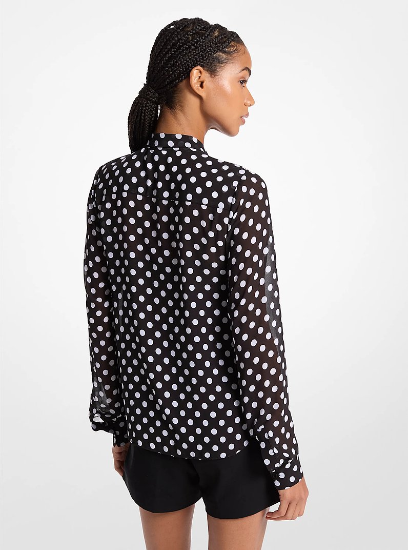 Polka Dot Georgette Tie-Neck Blouse in BLACK/WHITE | Michael Kors