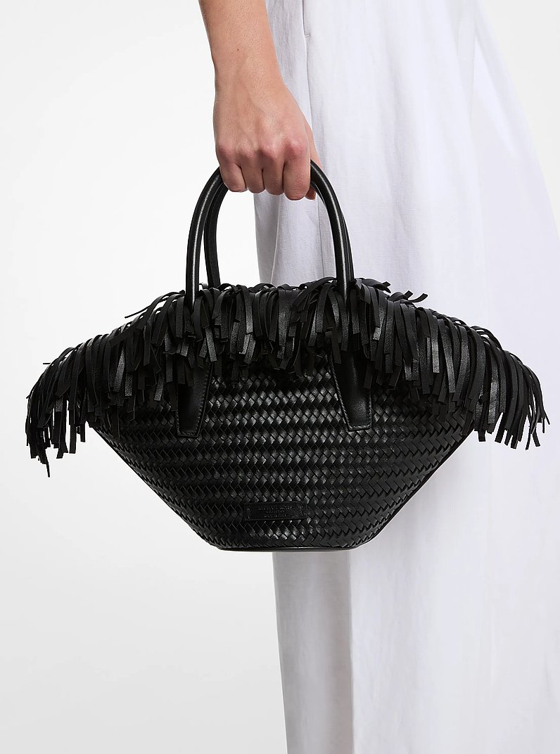 Sardinia Mini Woven Leather Basket Tote Bag in BLACK | Michael Kors