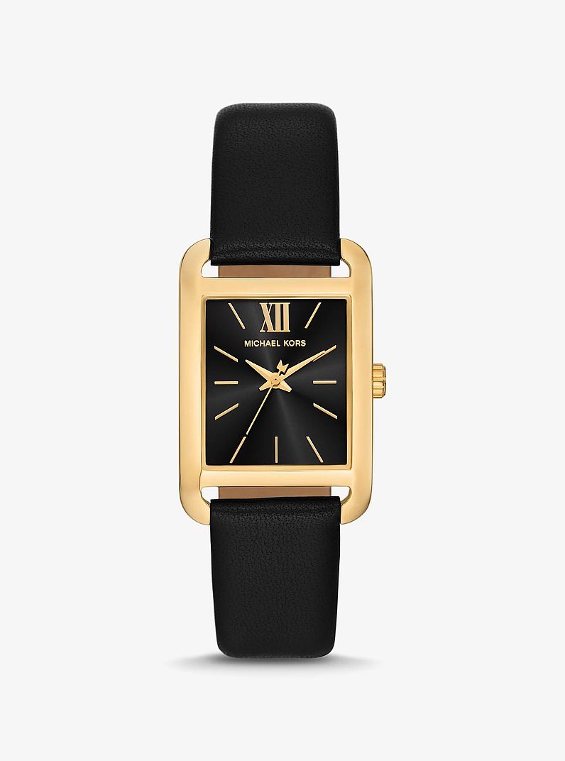 Petite Monroe Gold-Tone and Leather Watch in BLACK | Michael Kors
