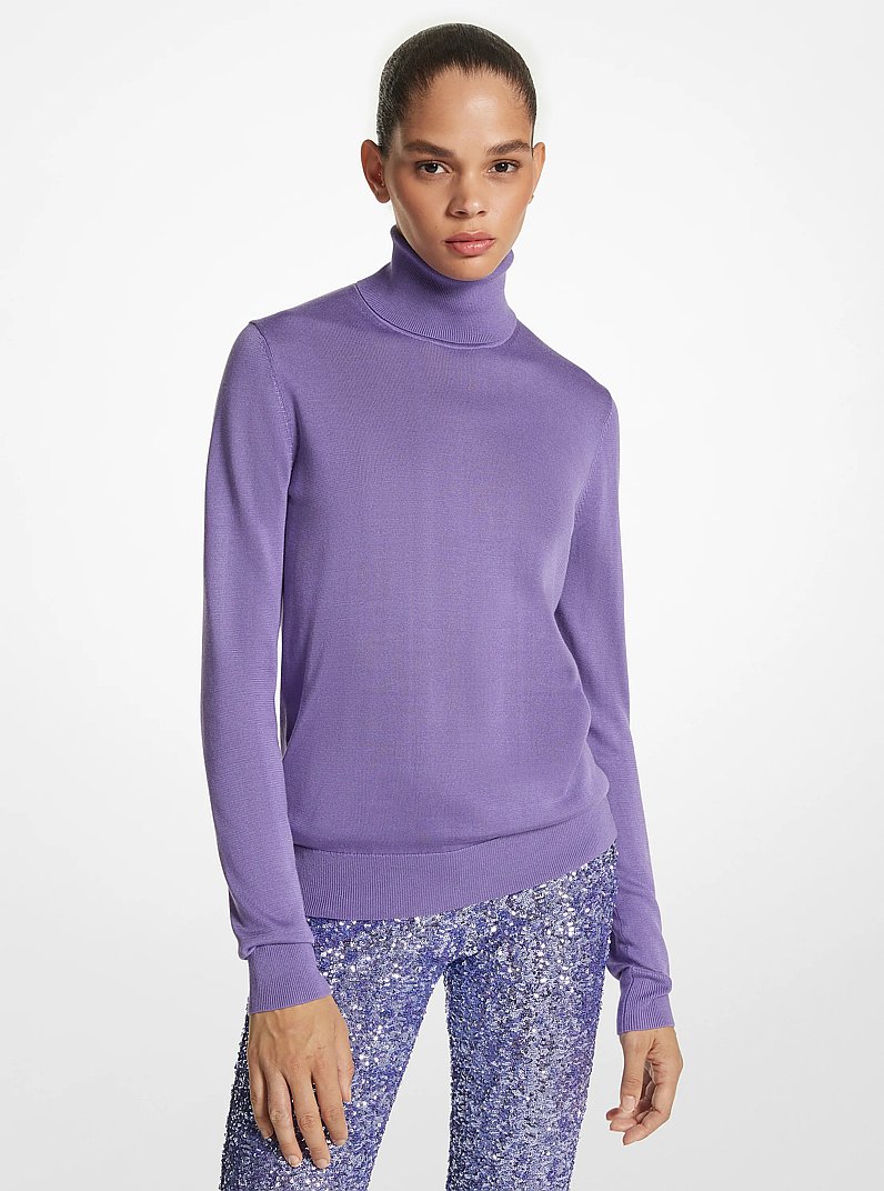 Featherweight Silk Turtleneck Sweater in VIOLET | Michael Kors