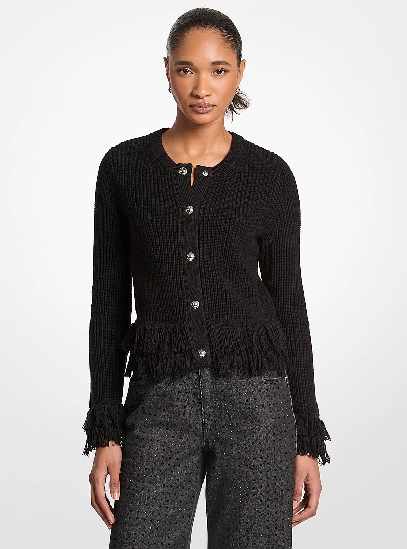 Knit Fringed Cardigan in NOIR | Michael Kors