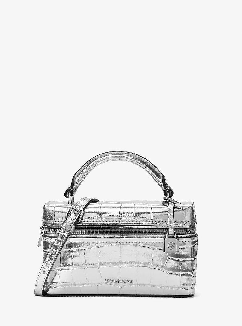 Jana Extra-Small Metallic Crocodile Embossed Leather Convertible Crossbody Bag in SILVER | Michael Kors