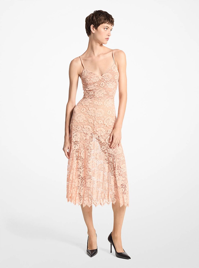 Crushed Floral Lace Slip Dress in SHELL | Michael Kors