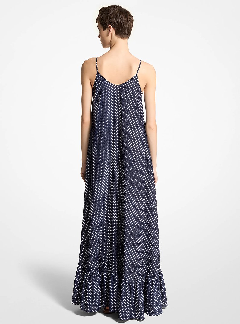 Abito sottoveste in seta cr&ecirc;pe de chine biologica a pois in Blu notte Bianco ottico | Michael Kors