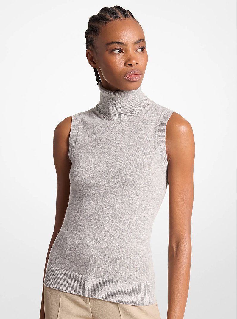 Cashmere Sleeveless Turtleneck in PEARL GREY | Michael Kors