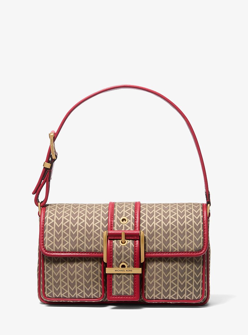 Borsa a spalla Colby media con logo jacquard MK2000 in CREMISI MULTI | Michael Kors