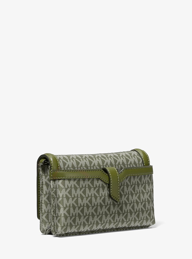 Jet Set Small Logo Print Woven Smartphone Crossbody Bag in SMOKEY OLIVE | Michael Kors
