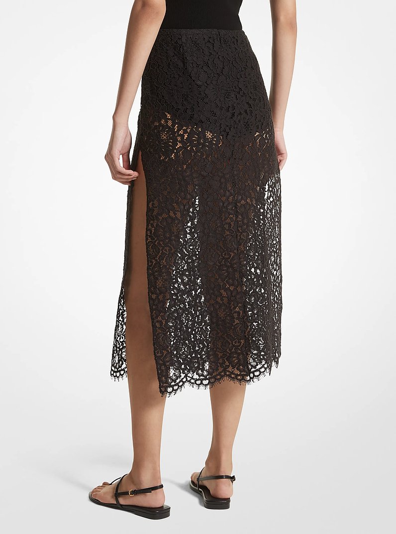 Corded Floral Lace Slit Skirt in BLACK | Michael Kors