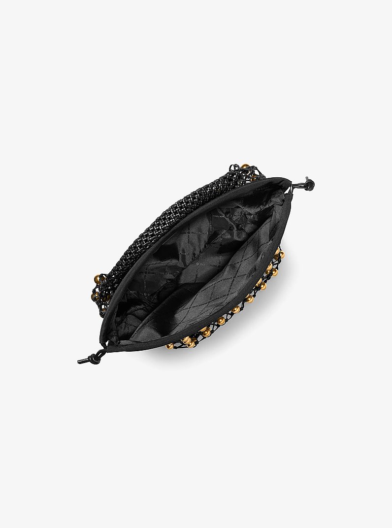 Limited-Edition Gwen Small Studded Hand-Woven Leather Hobo Shoulder Bag in BLACK | Michael Kors