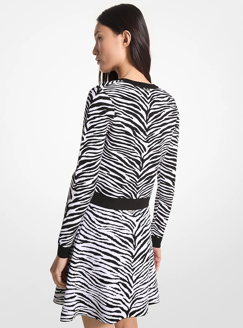 Zebra Jacquard Zip-Up Sweater