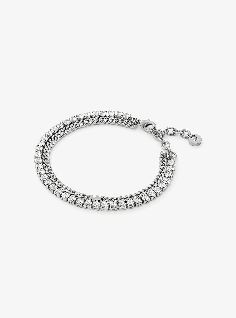 Bracciale tennis doppio con catena in ottone e placcatura in metallo prezioso in ARGENTO | Michael Kors