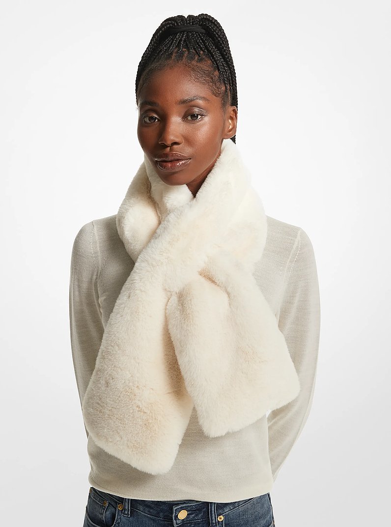 Faux Fur Pull-Through Scarf in BONE | Michael Kors