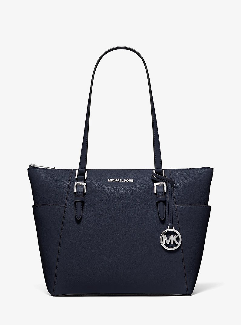 Charlotte Large Saffiano Leather Top-Zip Tote Bag in DK RASPBERRY