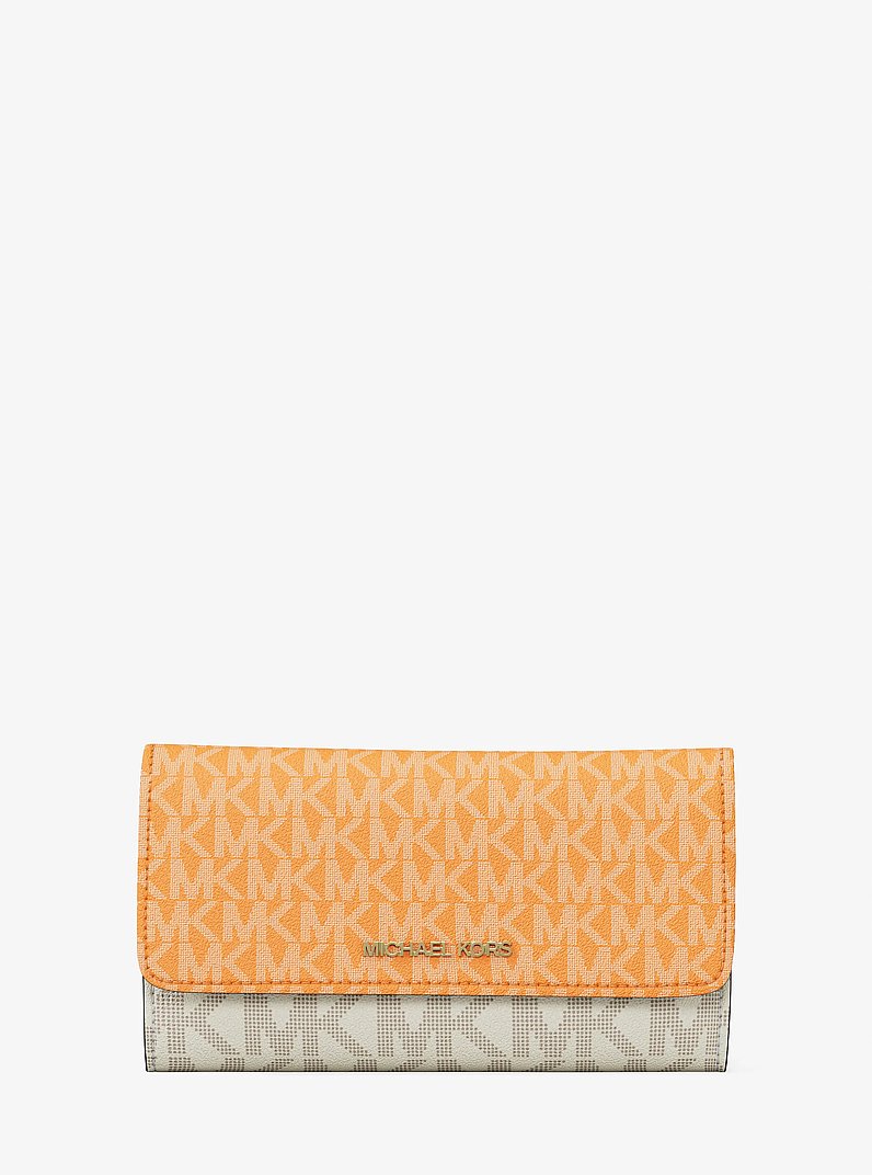 Grand portefeuille &agrave; trois volets Jet Set &agrave; logo Signature in ORANGE POP MULTI | Michael Kors