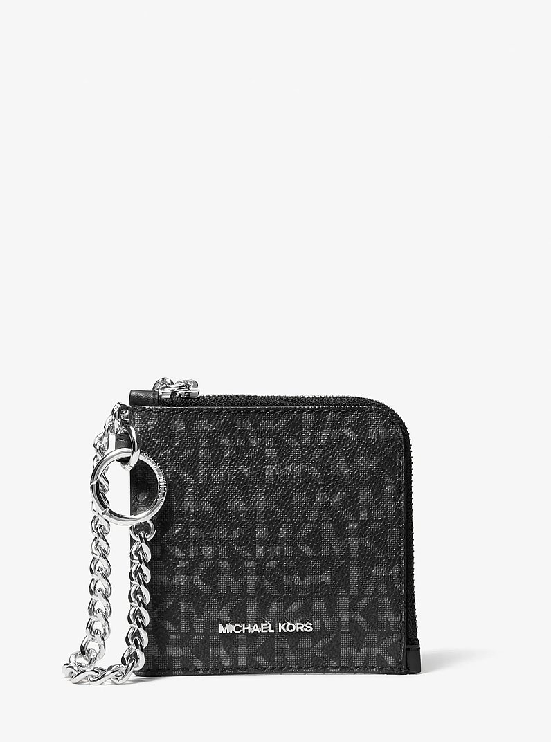 マイケルコース Jet Set Wallet on a Chain 黒 Jet Set Travel Medium Signature Logo Chain Wallet in BLACK - Sale