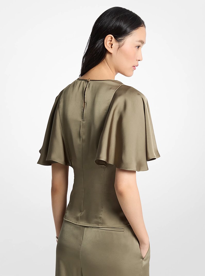 Blusa de sat&eacute;n con mangas con vuelo in VERDE SAFARI | Michael Kors