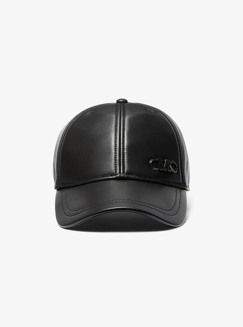 Leather Baseball Hat in BLACK | Michael Kors