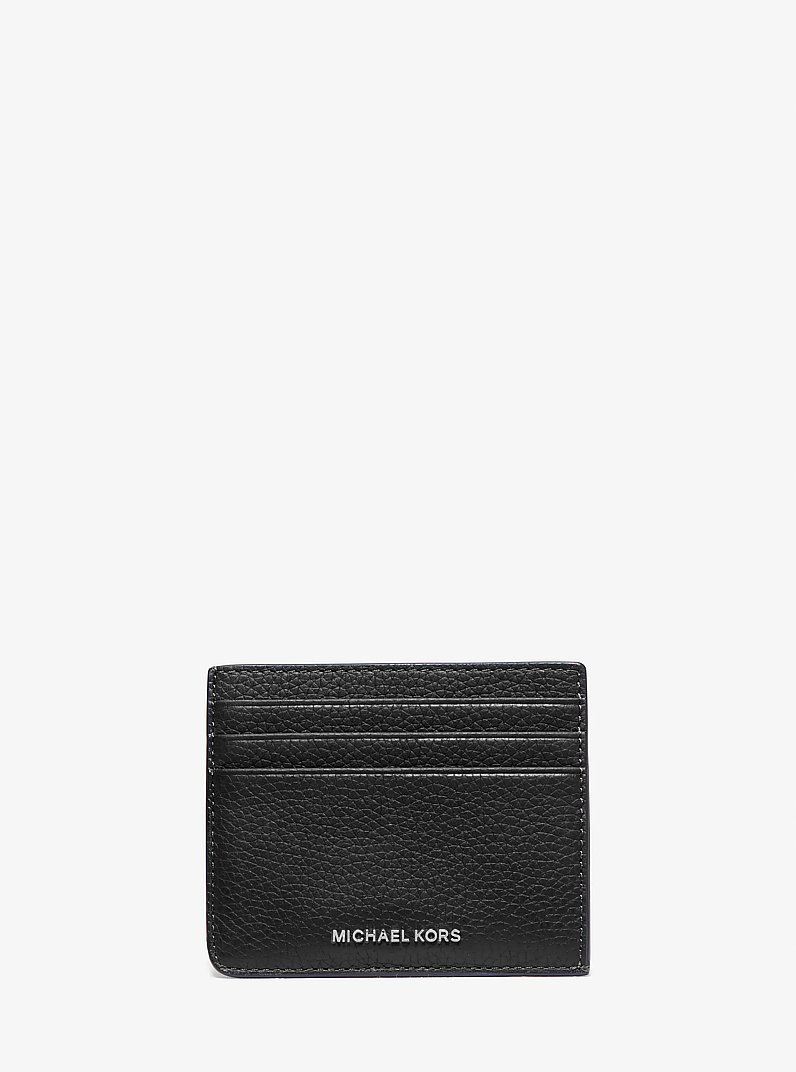Hudson Pebbled Leather Card Case in BLACK | Michael Kors