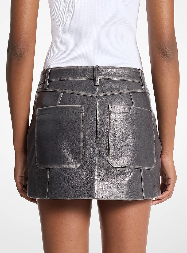 Leather Mini Skirt in CHARCOAL | Michael Kors