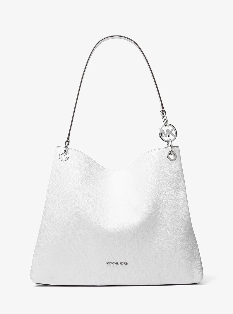 Christina Large Pebbled Leather Shoulder Bag in OPTIC WHITE - Sale
