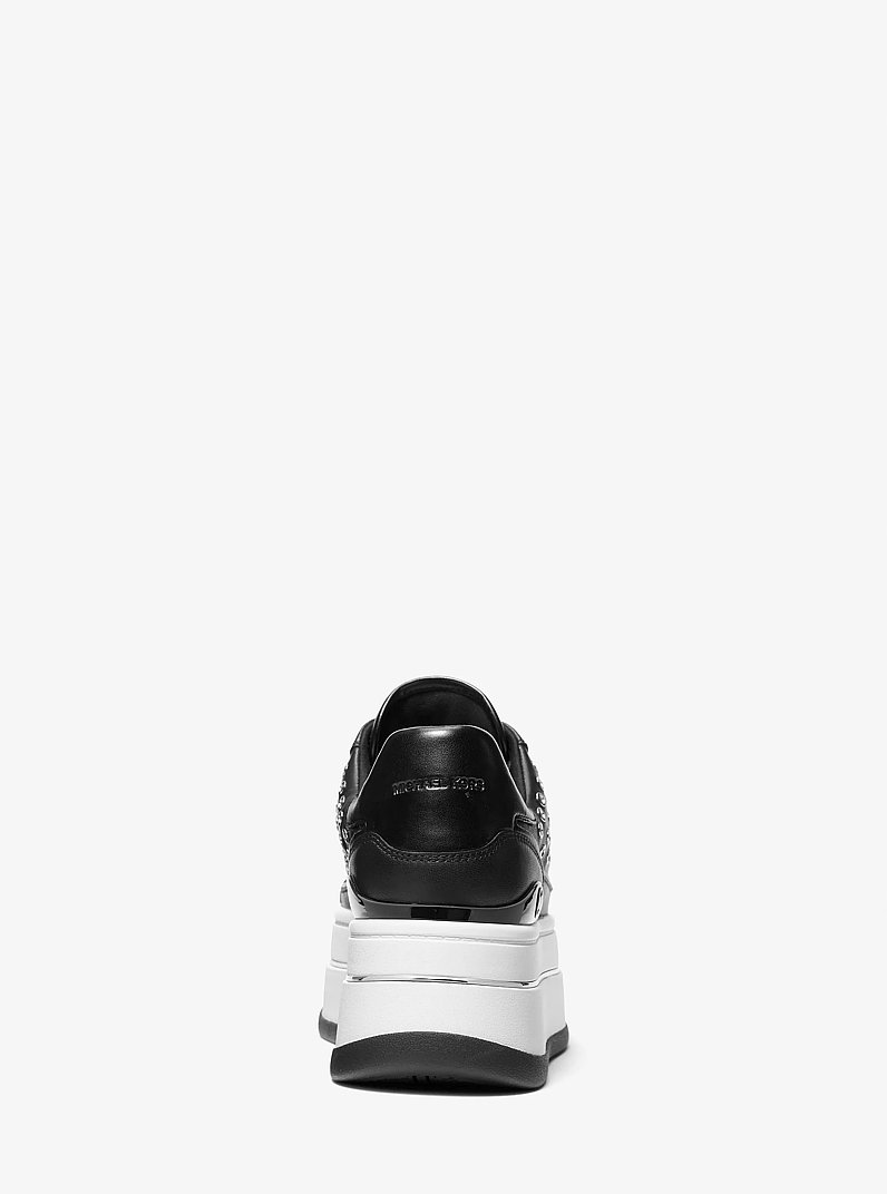 Hayes Grommeted Leather Platform Sneaker in BLACK | Michael Kors